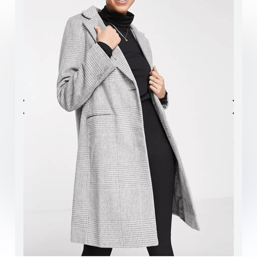 ASOS New Look Tailored Plaid Coat in Gray